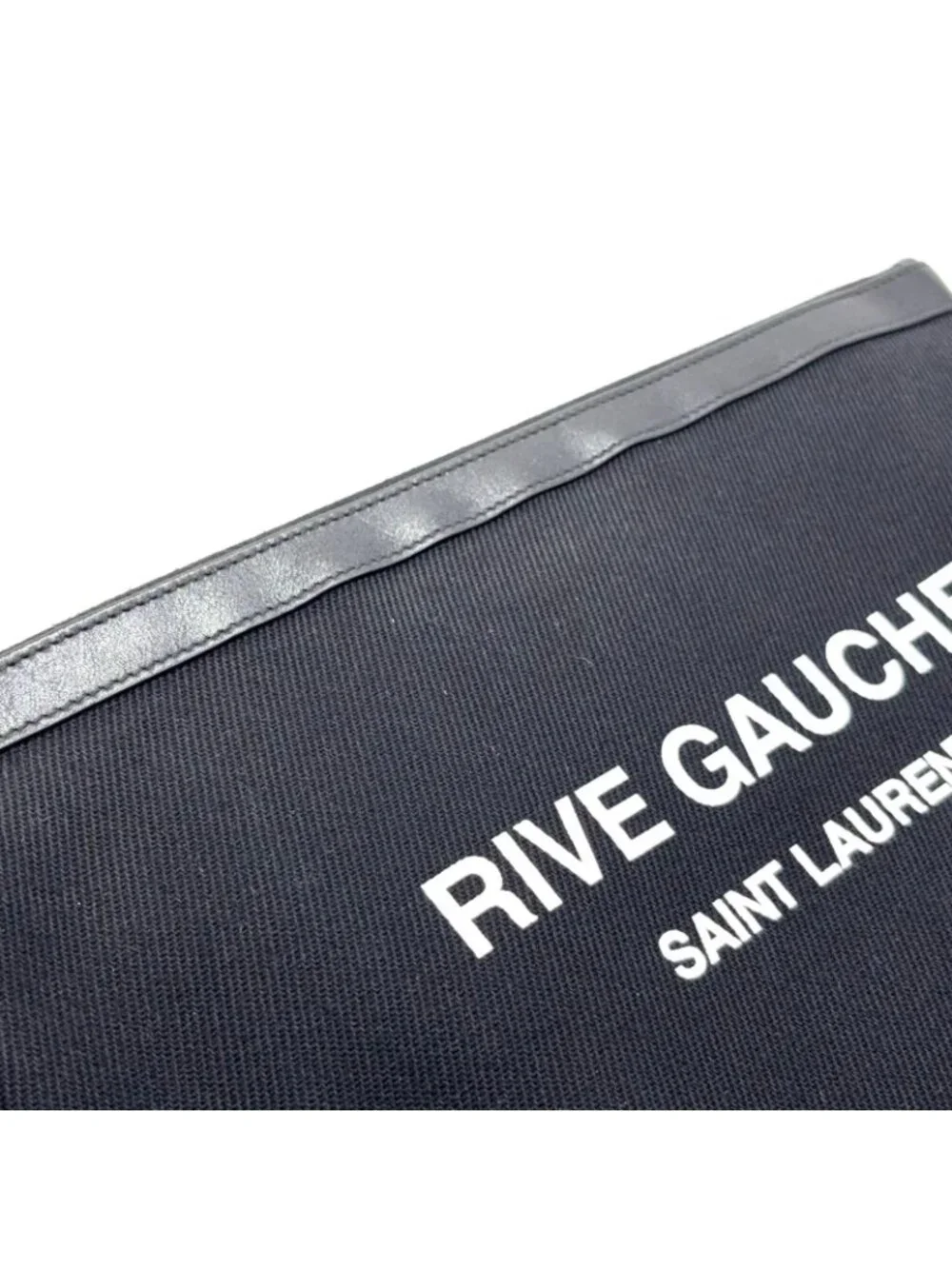 Saint Laurent Paris Rive Gauche Leather Canvas Black Clutch Silver - Picture 9 of 15